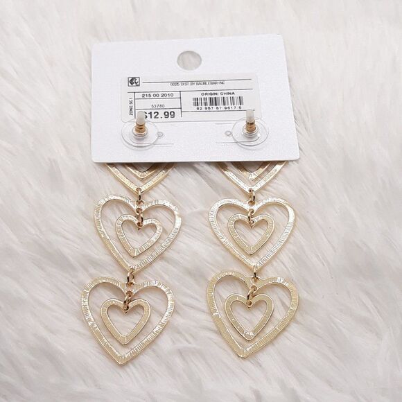 SUGAR FIX Stacked Gold Heart Drop Earrings "GOLD" (Nickel Free) NEW!!! - Picture 4 of 7